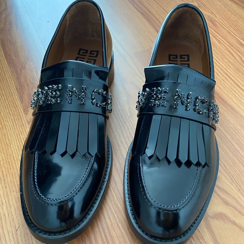 Givenchy Jeweled Patent Leather Loafers in black.